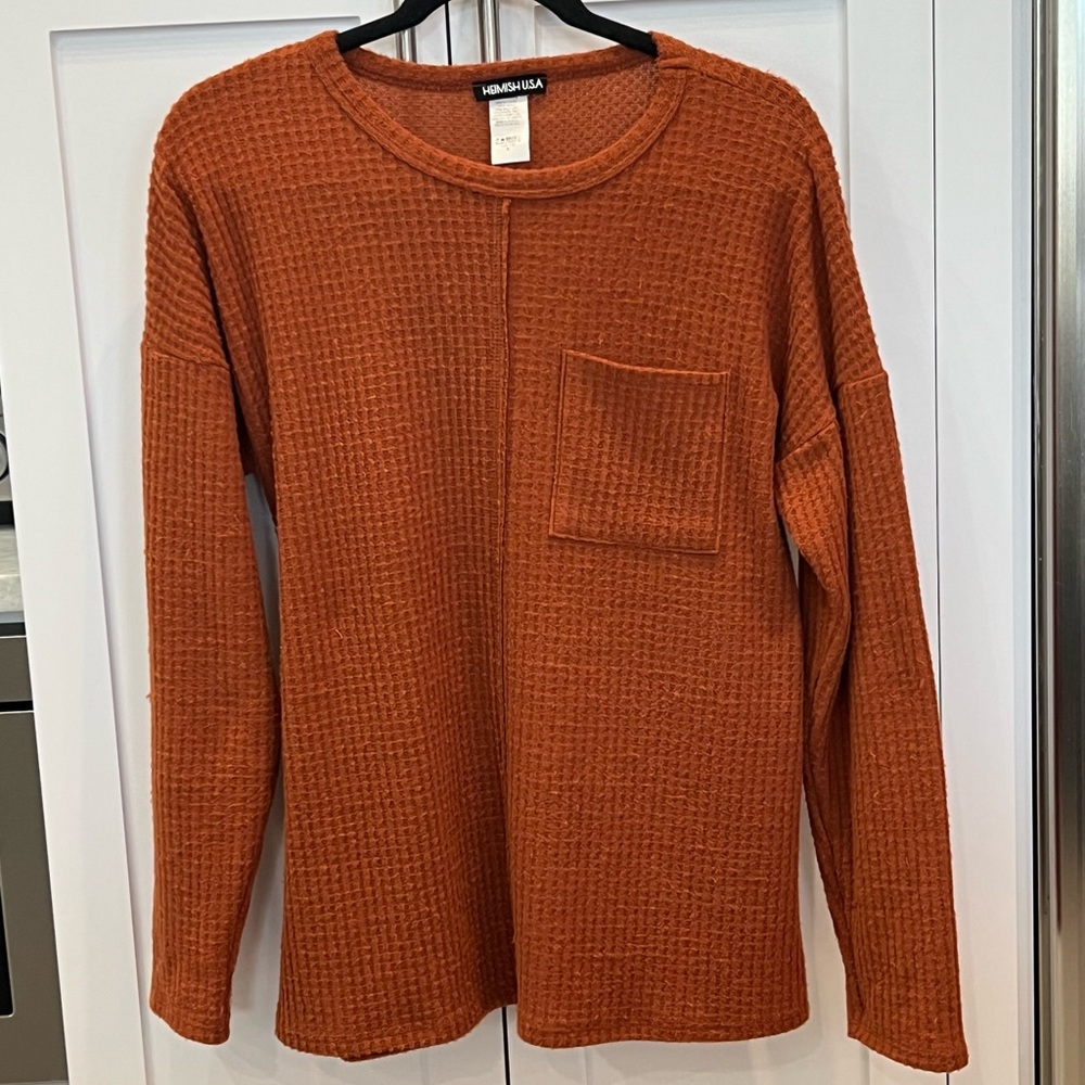 HEIMISH USA Burnt Orange Waffle Knit Exposed Seam Pocket Top